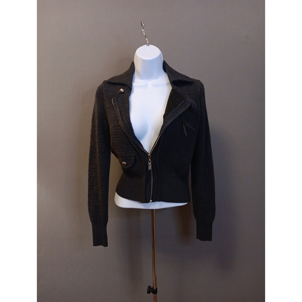 Vintage Miss Sixty M60 Aymmetrical Moto Jacket Sweater Women's XS Biker Y2K Wool - Picture 7 of 7